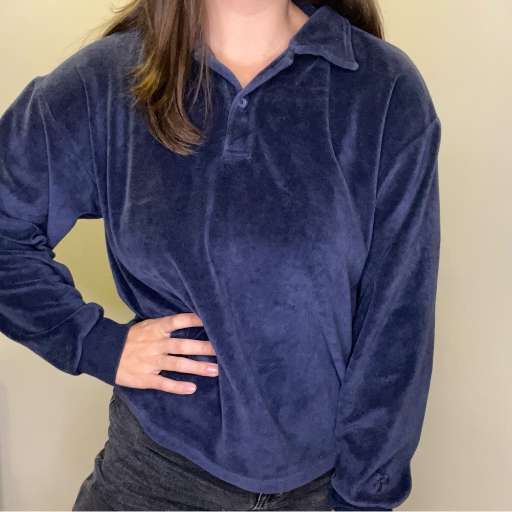 Aritzia Deep Blue Velour Sweatshirt